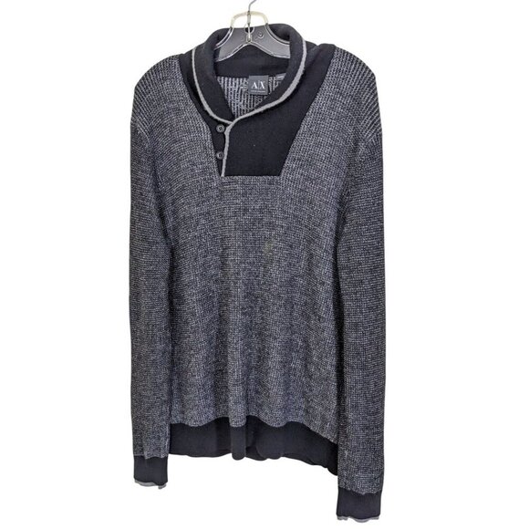 Armani Exchange AX Men's Gray Shawl Collar Button-Neck Wool Sweater Navy Blue - Picture 1 of 5